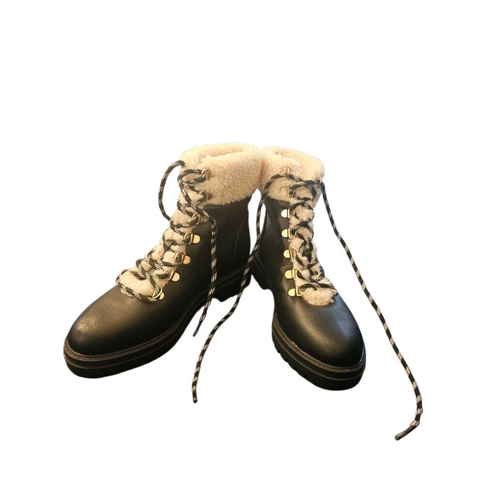 Black Winter Boots Faux Leather W/ Faux Fur Primark Size 5 Cozy, Rugged, Stylish
